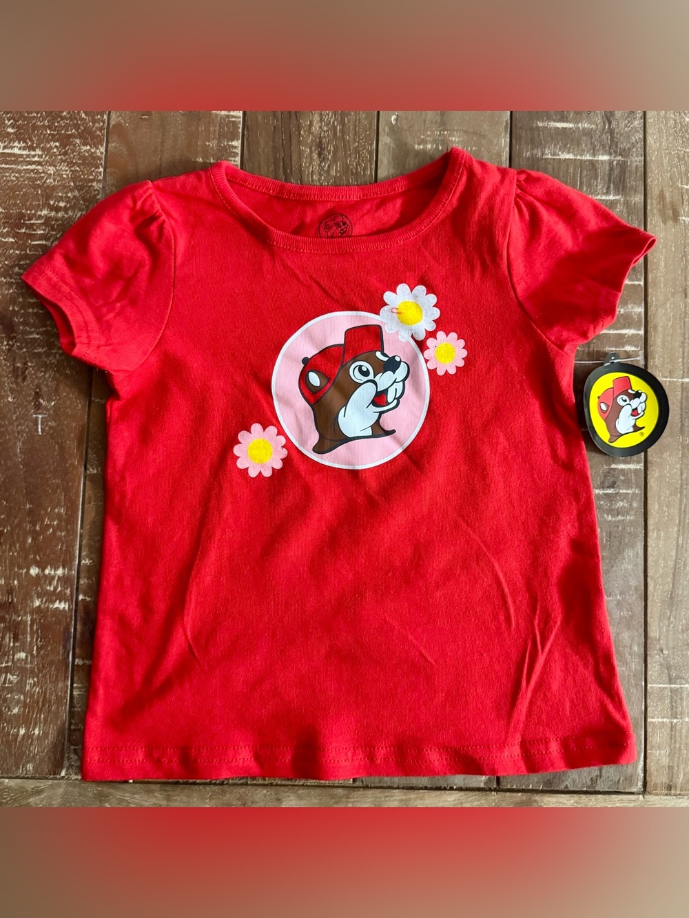 Buc-ee’s Daisy Graphic Tee Toddler Girls Size 3T Red Short Sleeve Shirt